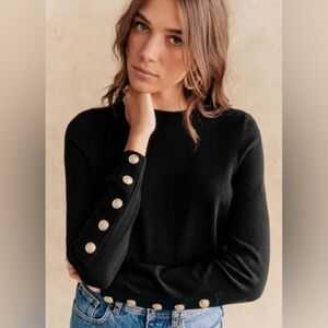 Black Sweater with Gold Button Accents
